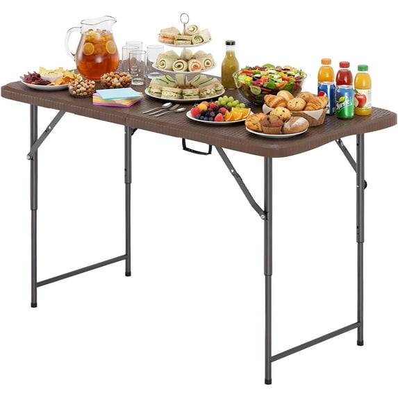 PayLessHere 4FT Folding Table Waterproof with Carry Handle with Lock,Brown Ratten