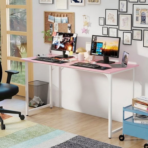 PayLessHere 55 Inch Pink Computer Desk with Metal Frame, Adjustable Feet,Pack of 1
