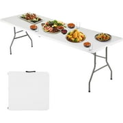 FDW 6 Foot Folding Camping Table for Picnic Table Party Table, White