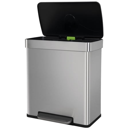 PayLessHere 60L Trash Can Soft-Close, Smude Resistant Trash Can with Foot Pedal-Brushed Stainless Steel