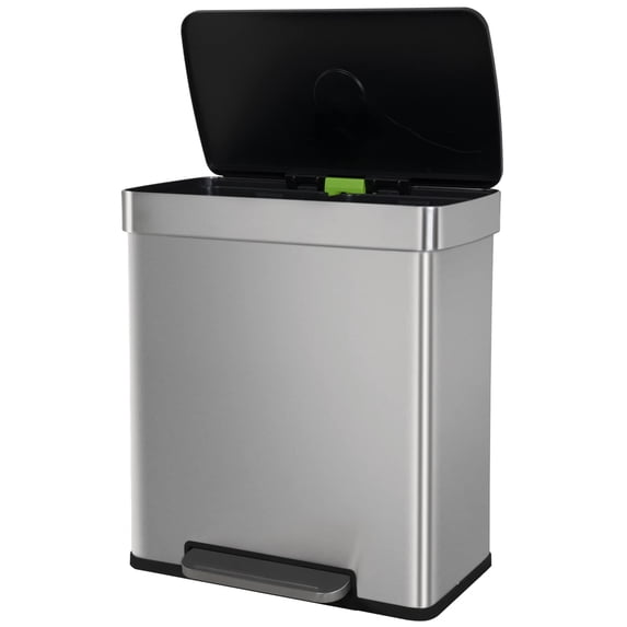 PayLessHere 60L Trash Can Soft-Close, Smude Resistant Trash Can with Foot Pedal-Brushed Stainless Steel