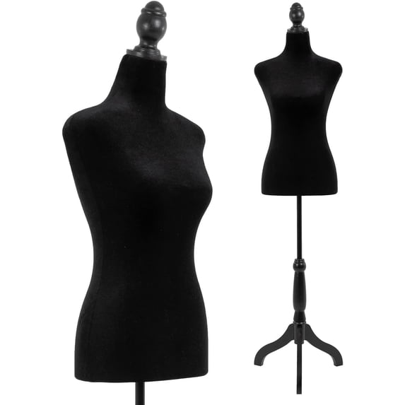 PayLessHere Dress Form Mannequin Torso Female with Wooden Tripod Stand Adjustable for Sewing Counter Display, Black