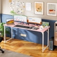thumbnail image 1 of PayLessHere 63 Inch Pink Computer Desk with Metal Frame, Adjustable Feet,Pack of 1, 1 of 7