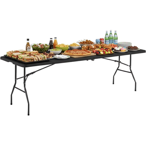 PayLessHere 8 FT Picnic Table Folding Table Fold Up Table Lock for Party Event, Black