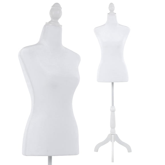 PayLessHere Adjustable Dress Form Mannequin, 49.6-63.4" High Density Foam with Wood Tripod, White
