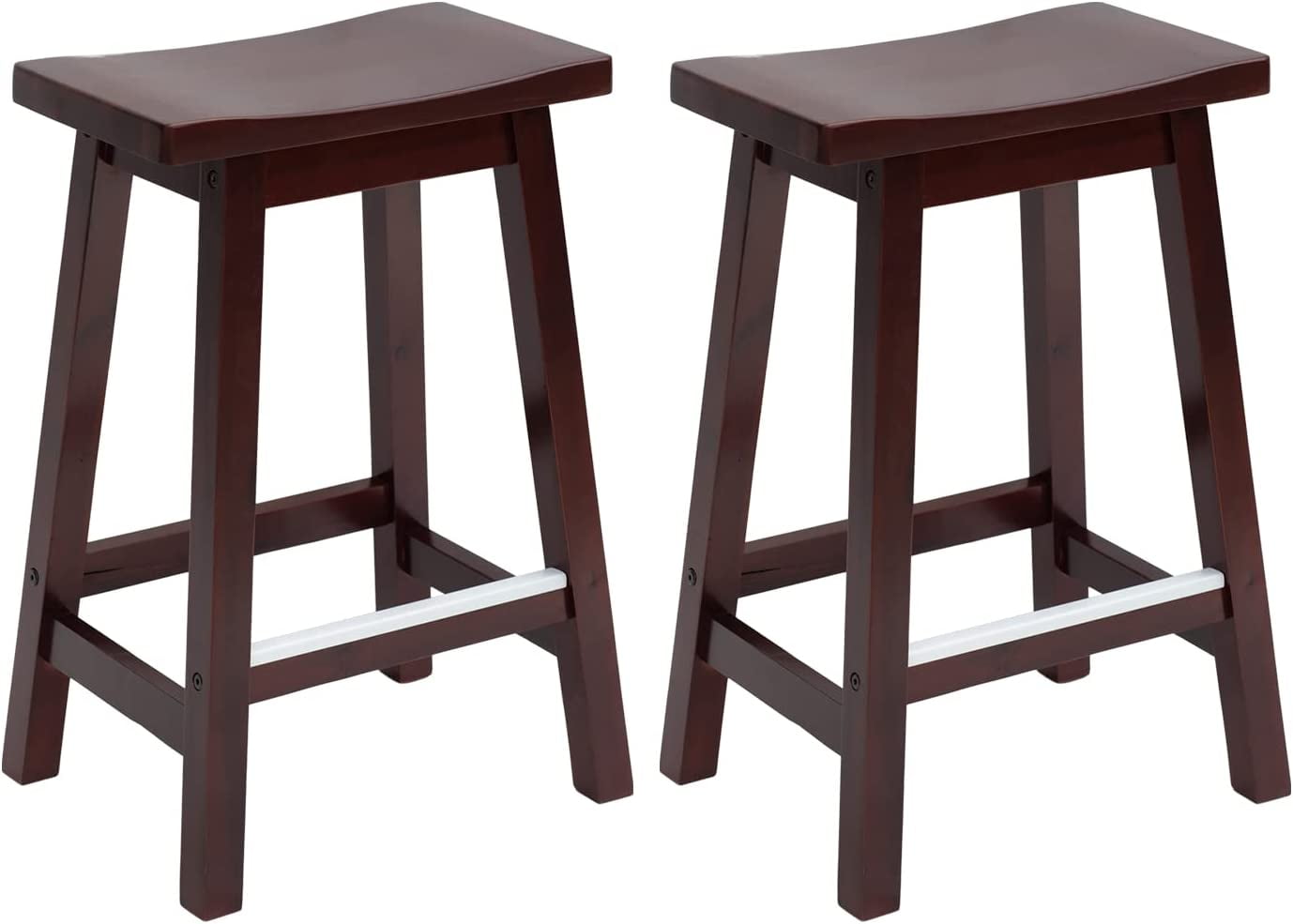 PayLessHere Bar Stools Set of 2 for Kitchen Counter Solid Wooden Saddle Stools 24-Inch Height Home Furniture Barstool, Brown