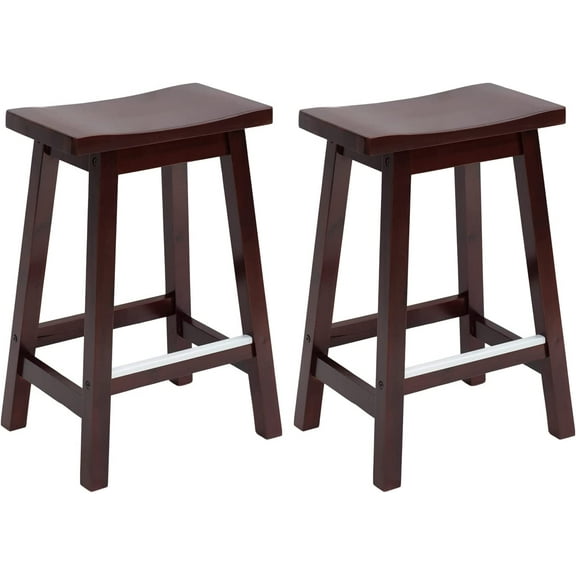 PayLessHere Bar Stools Set of 2 for Kitchen Counter Solid Wooden Saddle Stools 24-Inch Height Home Furniture Barstool, Brown