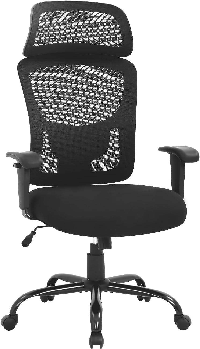 PayLessHere Big & Tall Home Office Chair 400lb, Wide Mesh Seat, Adjustable Lumbar Support - Black