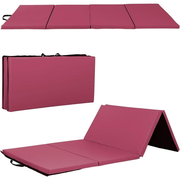 PayLessHere Burgundy Gymnastics Mat - Foldable PU Leather for Tumbling, Yoga Indoor/Outdoor