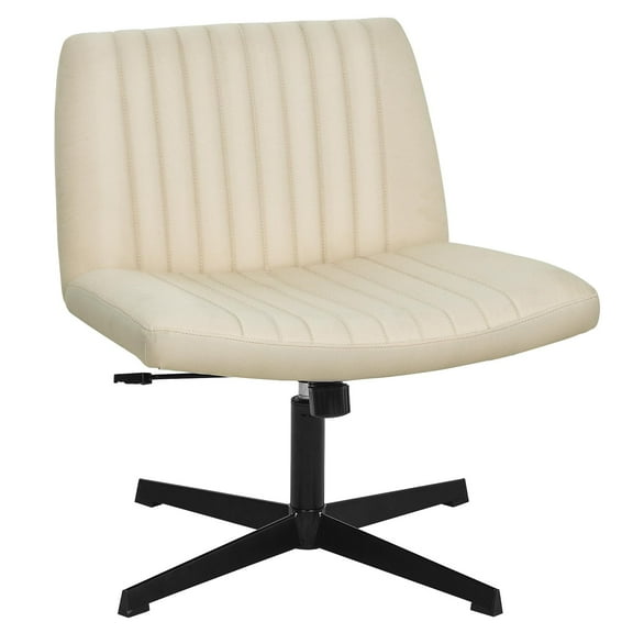 PayLessHere Criss Cross-Leg Office Chair - Armless Adjustable Fabric Seat,with No Wheels, Beige