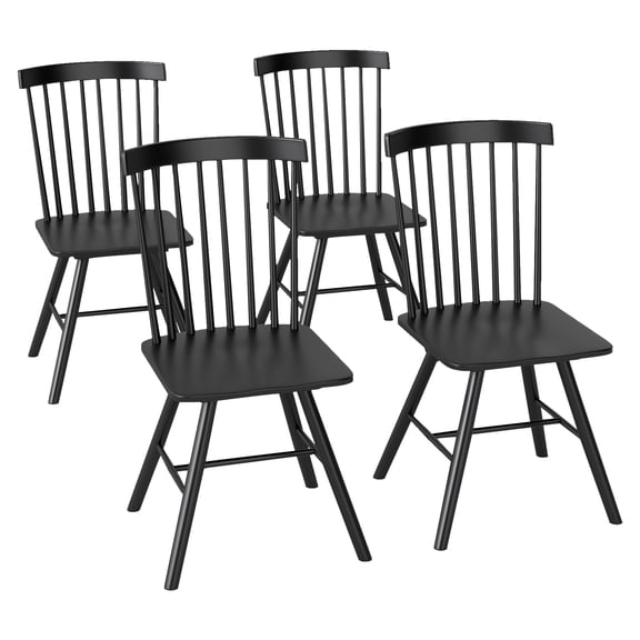 PayLessHere Dining Chairs Set of 4, Spindle Back Wooden Dining Room Chairs with Wide Backrest, Sturdy & Comfortable Modern Design for Kitchen/Living Room/Restaurant, Easy Assembly, Black