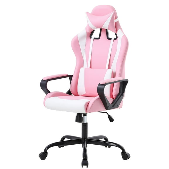 PayLessHere Ergonomic Pu Desk Chair ，Racing Gaming Chair，Lumbar Support for Back Pain Adults，Pink