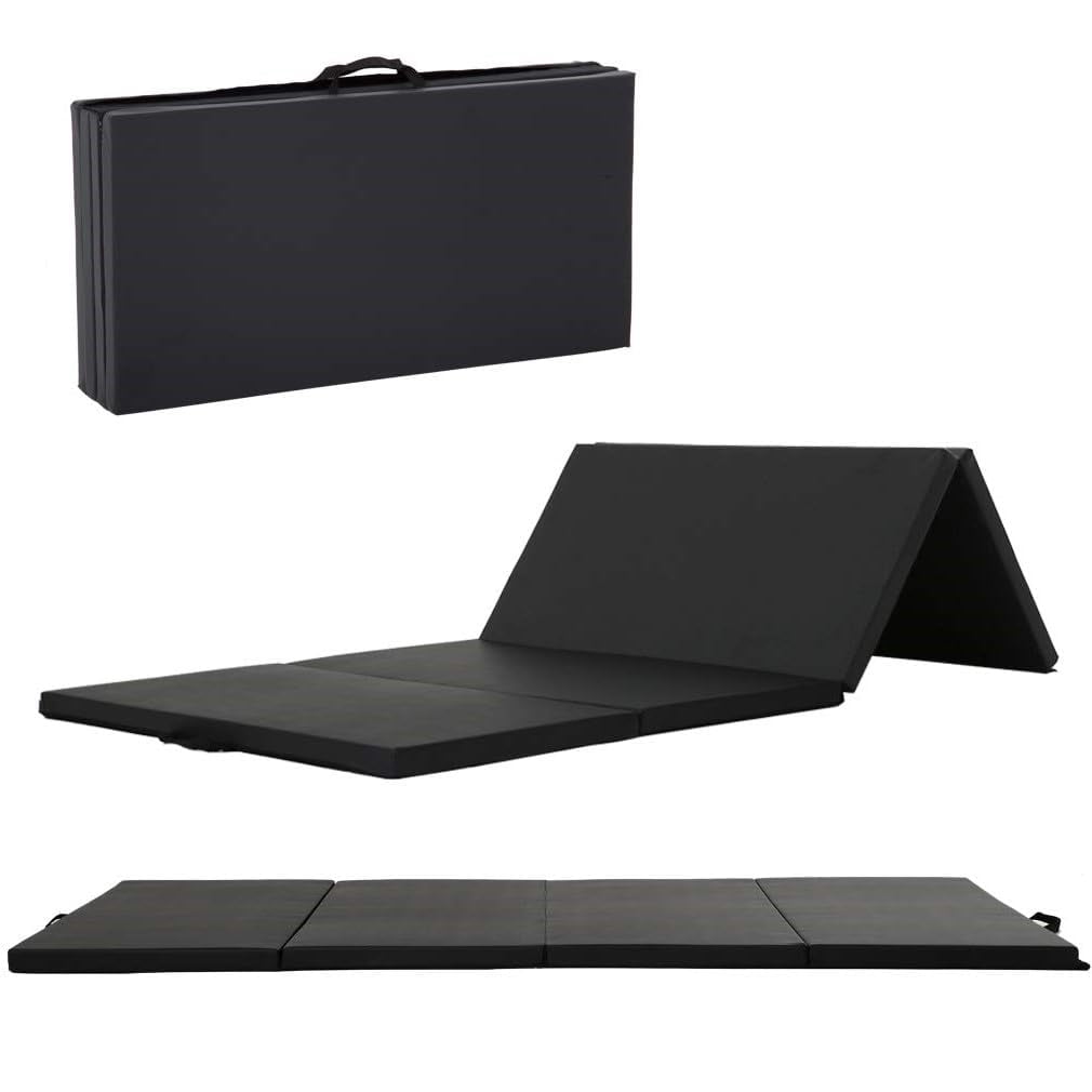 PayLessHere Foldable Gymnastics Mat 4'x10' PU Leather Tumbling Yoga Mat for Home Outdoor，Black