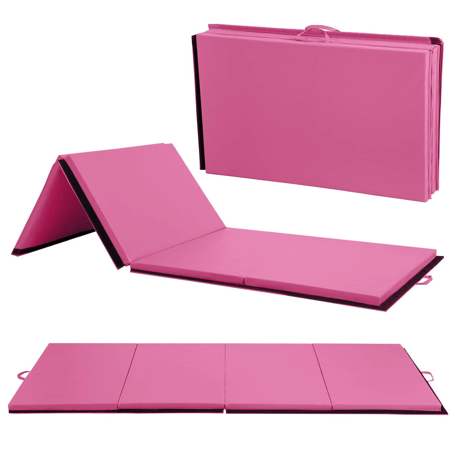 PayLessHere Foldable Gymnastics Mat 4'x10' PU Leather Tumbling Yoga Mat for Home Outdoor，Pink