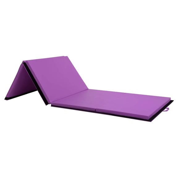 PayLessHere Foldable Gymnastics Mat 4'x10' PU Leather Tumbling Yoga Mat for Home Outdoor,Purple