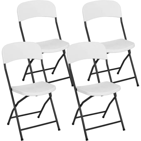 PayLessHere Folding Chairs Set of 4 Plastic Chairs Portable Foldable Metal Folding Chairs with Metal Frame HDPE Backrest and Seat Cushion 265 LBS Capacity for Indoor Use, White