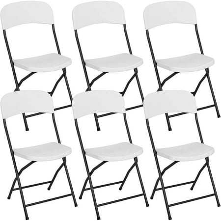 PayLessHere Folding Chairs Set of 6 Plastic Chairs Portable Foldable Metal Folding Chairs with Metal Frame HDPE Backrest and Seat Cushion 265 LBS Capacity for Indoor Use, White