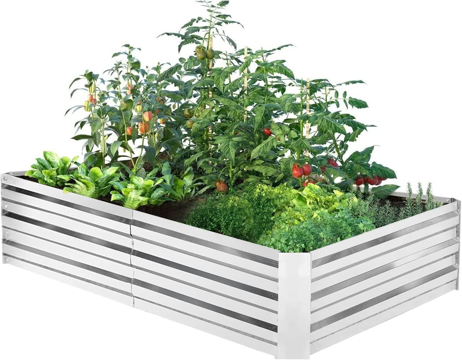 PayLessHere Galvanized Raised Garden Bed Kit with Drainage Holes, 8x4x1ft, Silver, 19 lbs