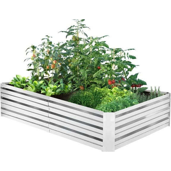 PayLessHere Galvanized Raised Garden Bed Kit with Drainage Holes, 8x4x1ft, Silver, 19 lbs