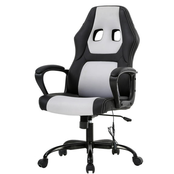PayLessHere Gaming Office Chair - PU Leather w/Massage & 360° Swivel for Adults,White