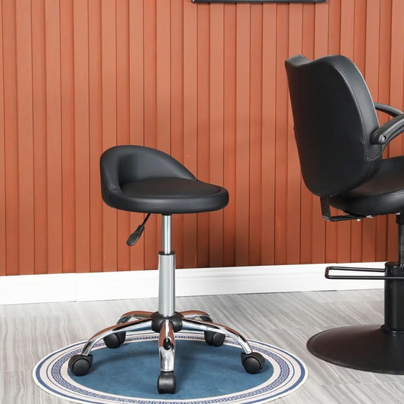 PayLessHere Height Adjustable Rolling Swivel Stool Chair with Back Rest Salon Office Massage Spa Tattoo Stool Chair Stool Chair Stools for Desk,Kitchen PU Cushion (Black)