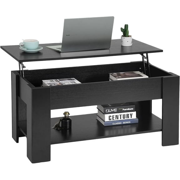PayLessHere Lift Top Wooden Coffee Tables with Hidden Compartment and Storage Shelf,Black