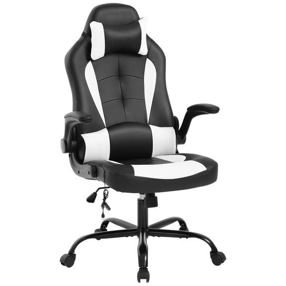 PayLessHere Massage Gaming Chair, Racing PU Leather, Rolling Swivel Office Chair for Adults, White