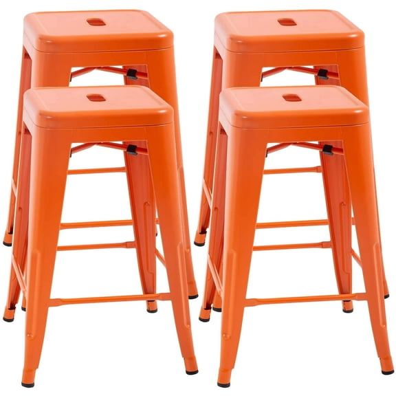 PayLessHere Metal Bar Stools Industrial Metal Stool Patio Furniture 24 Inches Kitchen Counter Stool Indoor/Outdoor Stool Moden Stackable Barstools Restaurant Dining Chairsbarstools,Orange