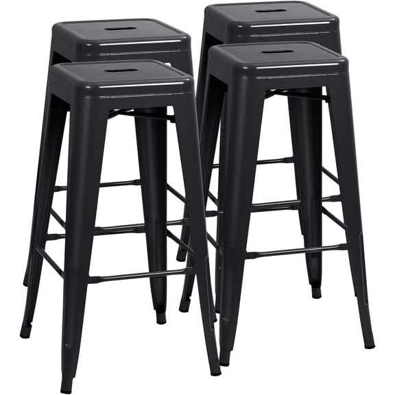 PayLessHere Metal Bar Stools Industrial Metal Stool Patio Furniture 30 Inches Kitchen Counter Stool Indoor/Outdoor Stool Moden Stackable Barstools Restaurant Dining Chairsbarstools,Black