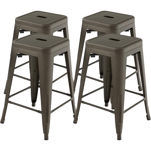 PayLessHere Metal Bar Stools Set of 4 Counter Height Bar Stools 24 Inches,Bronze