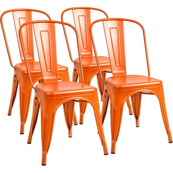 PayLessHere Metal Chairs Dining Stackable Dining Chairs Restaurant Metal Chairs Metal Kitchen Dining Chairs Set Of 4 Trattoria Chairs Indoor/Out Door Metal Tolix Side Chairs,Orange