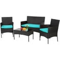 thumbnail image 1 of PayLessHere Outdoor Furniture Set 4Pc with 3 Rattan Chairs 1 Tempered Glass Topped Table,Blue, 1 of 8