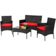 thumbnail image 1 of PayLessHere Outdoor Furniture Set 4Pc with 3 Rattan Chairs 1 Tempered Glass Topped Table,Red, 1 of 8