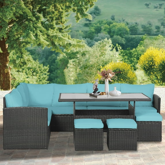 PayLessHere Outdoor Table and Chairs, Backyard Garden, with Coffee Table, Blue