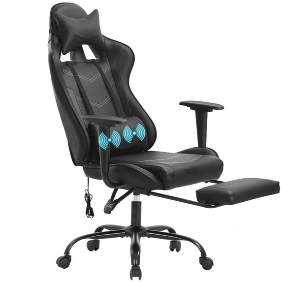 PayLessHere Racing Gaming Chair Office, PU Leather Lumbar Support, Massage Office Chair , Black