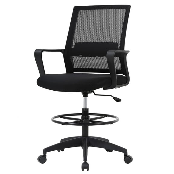 PayLessHere Tall Drafting Chair - Adjustable Mesh Office Chair w/ Foot Ring & Lumbar Support, Black