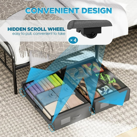 PayLessHere Under Bed Storage Containers 2-Pack Closet Organizers Foldable Storage Bins,Grey