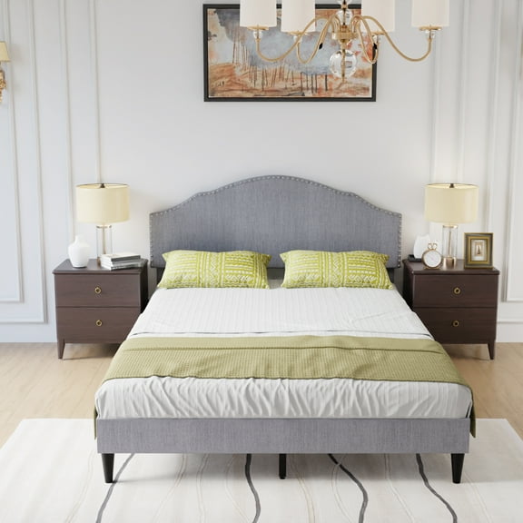 PayLessHere Upholstered Platform Bed Frame Full Mattress Foundation with Fabric Upholstered Headboard and Wooden Slats Support, Fully Upholstered No Box Spring Needed Non-Slip and Noise-Free, Full
