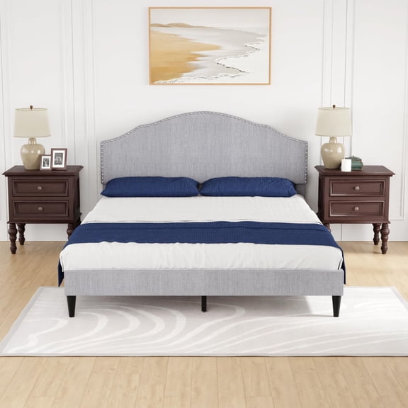 PayLessHere Bed Frame Mattress Foundation with Fabric Upholstered Headboard(Queen)