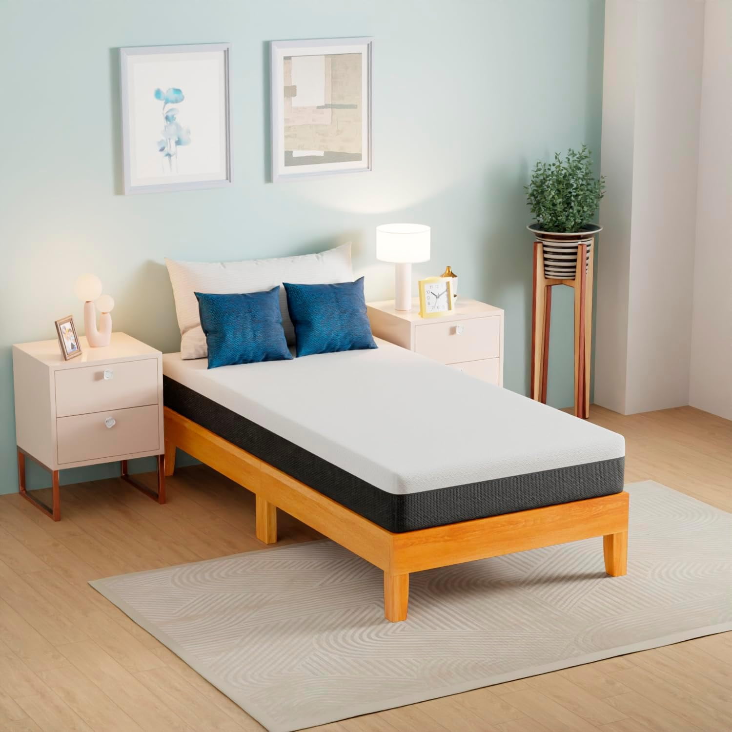 PayLessHere Wood Platform Bed Frame/Without Headboard/Noise-Free/Easy ...