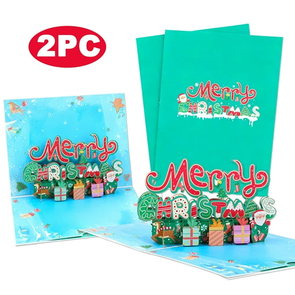 PayUSD 2 Pack Christmas Cards 3D Pop Up Greeting Cards With Envelope And Note Tag Merry Christmas Holiday Cards Christmas Holiday Gifts, 6.3"x6.3"