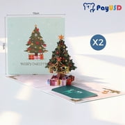 PayUSD 2 Pack Christmas Cards 3D Pop Up Greeting Cards With Envelope And Note Tag Xmas Tree Holiday Cards Christmas Holiday Gifts, 5.9"x5.9"