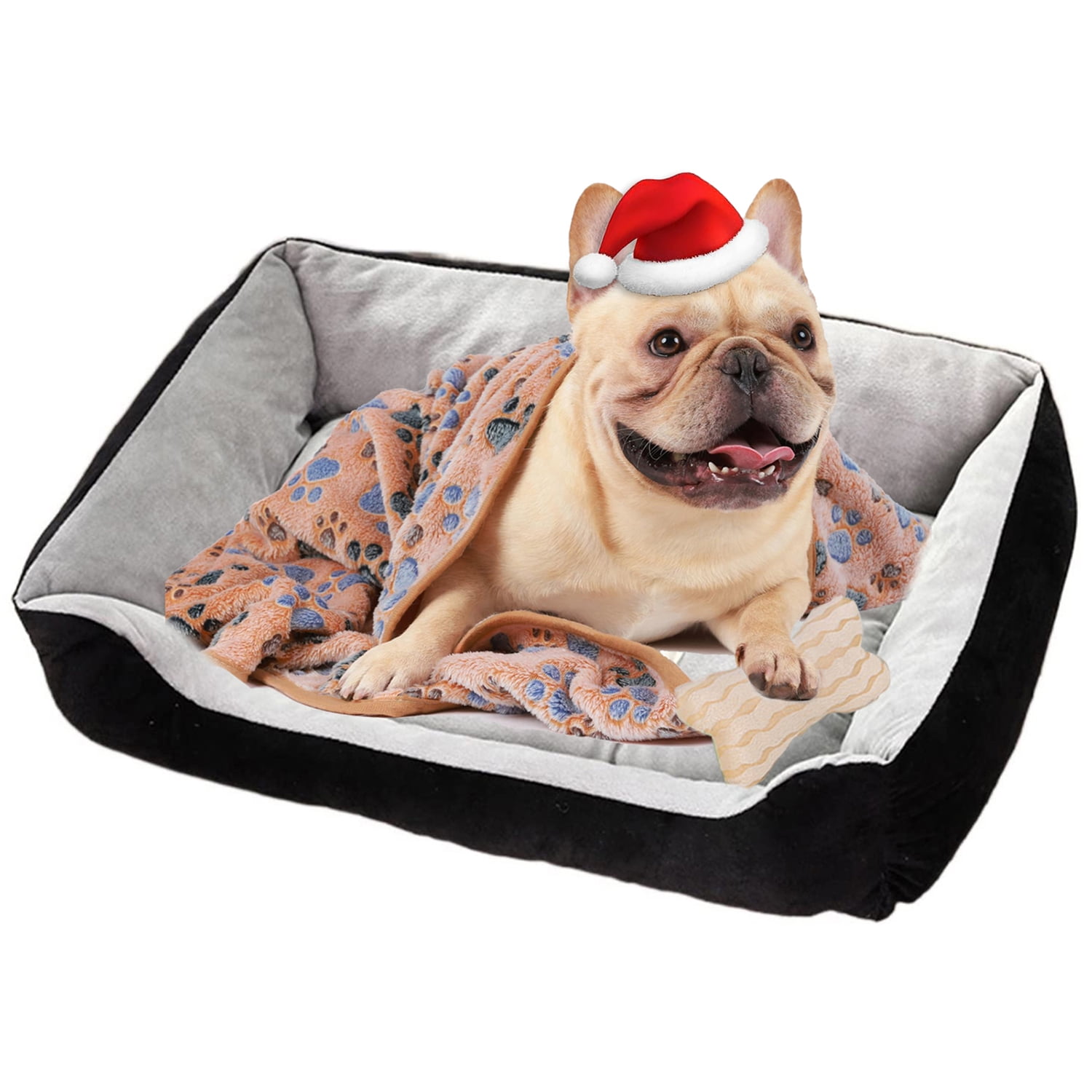 PayUSD 27.6" Dog Beds for Small Dogs with Dog Blanket & Bone Plush Toy