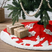 PayUSD 36 Inch Christmas Tree Skirt Plush Skirts Decoration for Merry Christmas Party Faux Fur Christmas Tree Skirts Decorations Xmas Party Holiday Decorations, Deer and Snowflake Pattern, Red