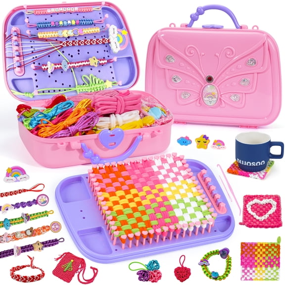 PayUSD 2 in 1 Friendship Bracelet Making Kit for Girls Weaving Loom Kit Toys Multi-Functional Craft Kits for Kids Age 6-12 Girls Gifts Ideas Bracelet Coaster Bag Weaving Making kit