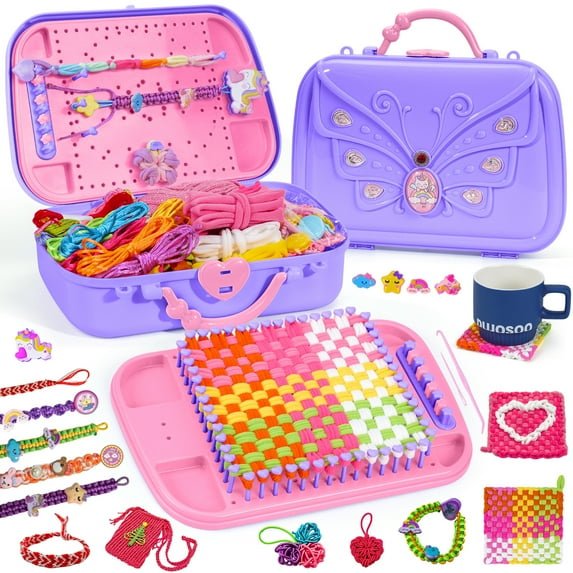 PayUSD 2 in 1 Friendship Bracelet Making Kit for Girls Weaving Loom Kit Toys Multi-Functional Craft Kits for Kids Age 6-12 Girls Gifts Ideas Bracelet Coaster Bag Weaving Making kit