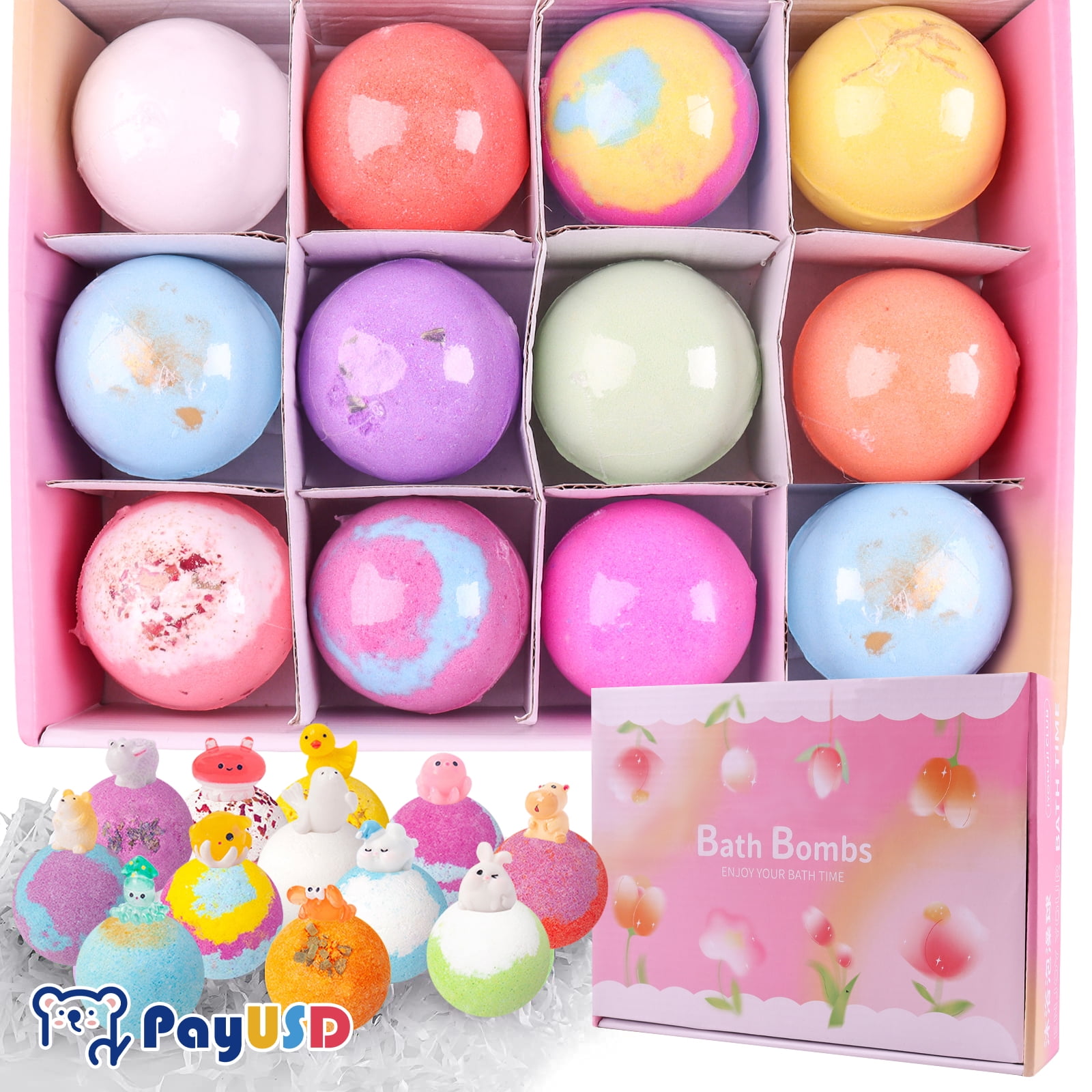 PayUSD Bath Bomb for Kids with Toys Inside 12 Different Scents Bubble