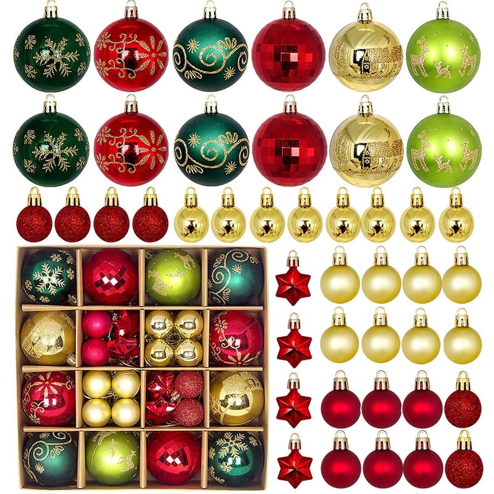 PayUSD Christmas Balls Ornaments for Christmas Decorations 44 pcs Xmas Christmas Tree Shatterproof Ornaments Set for Holiday Wedding Party Decoration (1.18"-2.36", Gold, Red, Green)