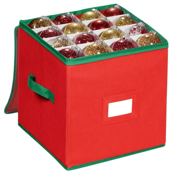 PayUSD Christmas Ornament Storage Box with Dual Zipper Closure Box Contributes Slots for 64 Holiday Ornaments 3-Inch, Xmas Decorations Accessories, Red