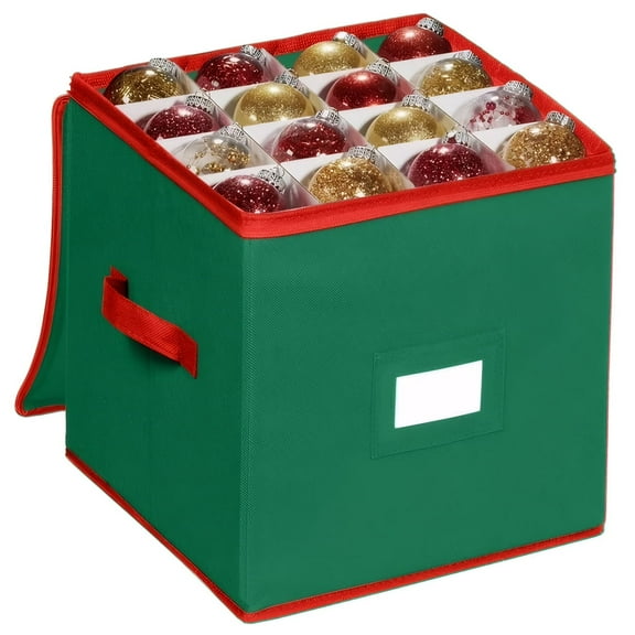 PayUSD Christmas Ornament Storage Box Stores up to 64 Holiday Ornaments Non-Woven Tear-Proof Christmas Ornament Storage Containers Xmas Ornament Organizer Storage Box, 3 inch Cube Compartments, Green